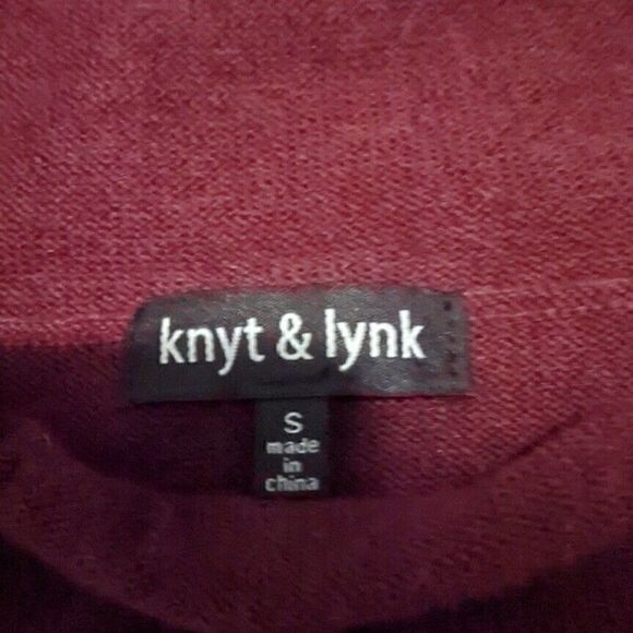 Knit & Lynk Bell Sleeve Sweater Maroon Red Wool Blend Ruffle Hem High Neck M - Picture 4 of 6